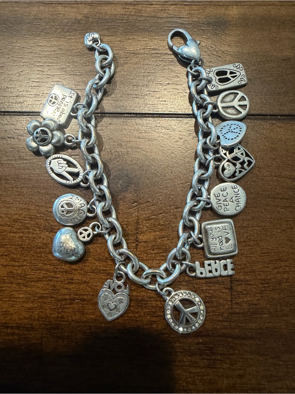 Brighton Jewelry Peace Signs & Heart Charm Bracelet COLLECTORS Fashion Vintage - Picture 2 of 4